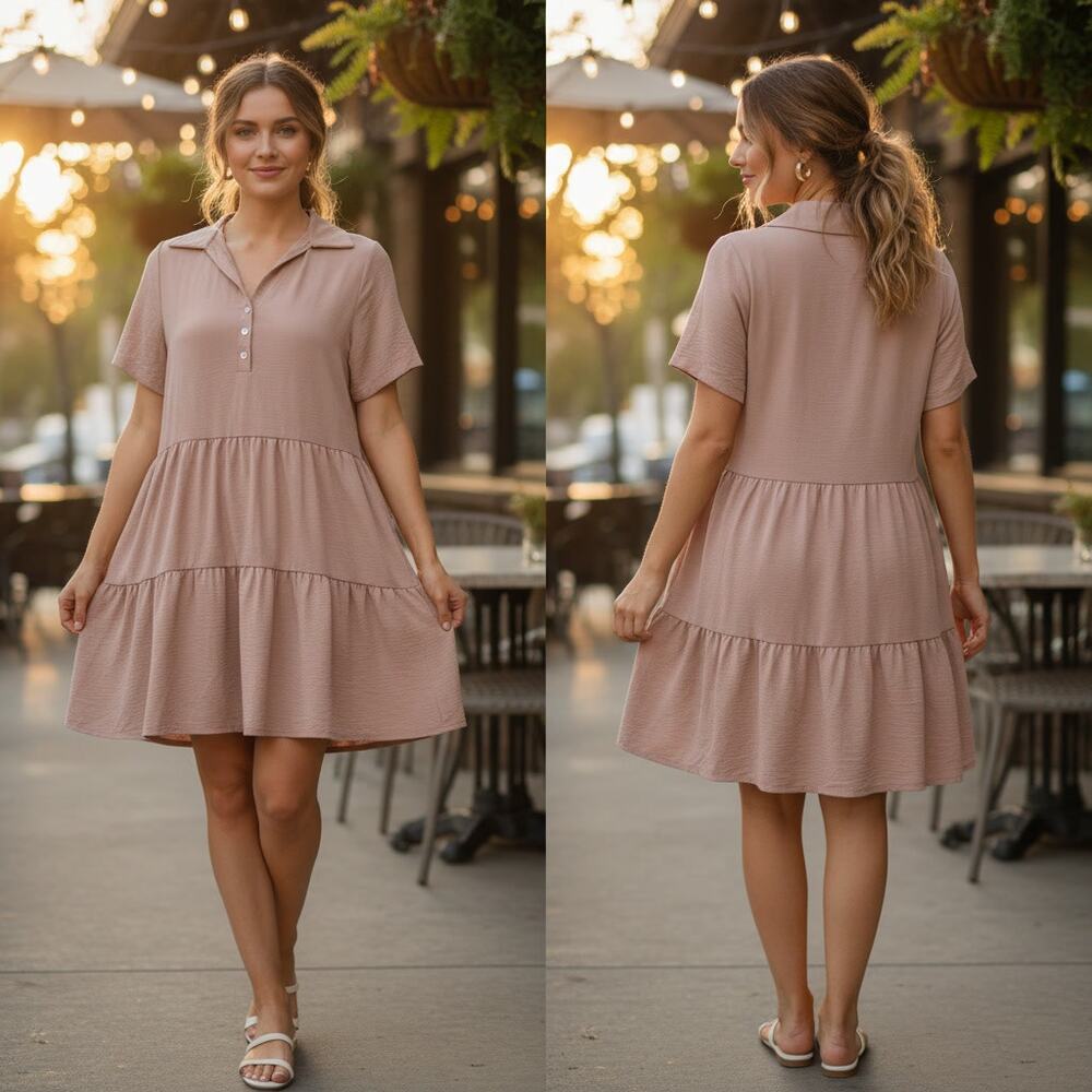 1415 - Les Amis Nude Tiered Dress - Large - NWT